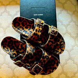 YSL Jimmy Flat Sandal size 39/9 Pony Spots Manto Naturale worn only once!